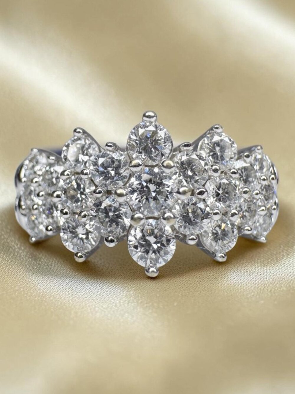 Vintage 10K White Gold 2 Carat Natural Diamond Ring Size 7 Diamond Cluster Ring